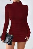 Baby Xclub Bordo Balıkçı Yaka Drapeli Likralı Kaşkorse Mini Elbise Bordo M