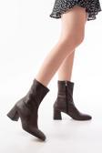Hc-2700 Kahverengi Topuklu Fermuarlı Kadın Bot