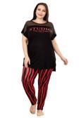 Quilling Kırmızı - Siyah Renk Çizgili Desen Lady 10957 Büyük Beden Pijama Takımı