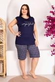 Quilling Lacivert Renkli Ve Desenli Lady 10418 Kadın Şortlu Büyük Beden Pijama Takımı