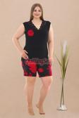 Quilling Siyah Renk Büyük Beden Lady 10371 Kadın Şortlu Pijama Takımı