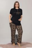 Quilling Siyah Renk Leopar Desenli Lady 10850 Şık Ve Rahat Pamuk Viskon Büyük Beden Pijama Takımı