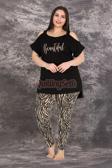 Quilling Siyah Renk Zebra Desenli Lady-10758 Kadın Kısa Kol Büyük Beden Anne Pijama Takımı