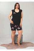 Quilling Siyah Renk Büyük Beden Lady 10359 Kadın Şortlu Pijama Takımı