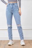 Yüksek Bel Yırtmaçlı Mom Jean Pantolon