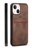 Buffay Uyumlu   Iphone 14 Kartlıklı Rich Boss Lüx Deri Kılıf Koyu Kahverengi