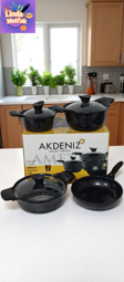 Akdeniz 7 Parça Bakalit Kulplu Cam Kapaklı Döküm Tencere seti
