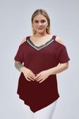 Curvy Trend Büyük Beden Yaka Şerit Omuz Dekolte Üçgen Etekli Bluz