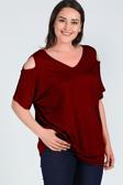 Curvy Trend Büyük Beden Omuzu V Pencere Kısa Kol Bluz