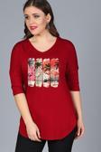 Curvy Trend Büyük Beden Flamingo Baskııl Yarım Kol Yan Yırtmaç Bluz