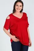 Curvy Trend Büyük Beden Omuzu V Pencere Kısa Kol Bluz