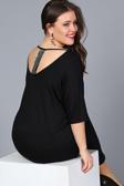 Curvy Trend Sırt Dekolteli Pul Payet Bantlı Yarım Kol Bluz