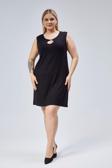 Curvy Trend Büyük Beden Halka Detaylı Kolsuz Viskon Elbise