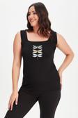 Curvy Trend Büyük Beden Dragonfly Baskılı Kare Yaka Kalın Askılı Atlet Bluz