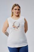 Curvy Trend Büyük Beden Boho Hilal Baskılı Kolsuz Viskon Basic Bluz