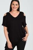 Curvy Trend Omuzu V Pencere Kısa Kol Bluz