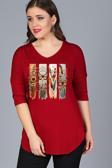 Curvy Trend Büyük Beden Bohem Kelebek Baskılı Yarım Kol Yan Yırtmaç Bluz