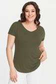 Curvy Trend Büyük Beden Geniş V Yaka Kısa Kol Oval Yırtmaç Bluz