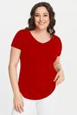 Curvy Trend Büyük Beden Geniş V Yaka Kısa Kol Oval Yırtmaç Bluz