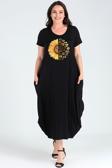 Curvy Trend Büyük Beden Sun Flower Baskılı Jumbo Kısa Kol Elbise