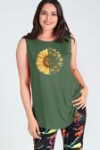 Curvy Trend Büyük Beden Sun Flower Baskılı Kolsuz Viskon Basic Bluz