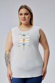 Curvy Trend Büyük Beden Dragonfly Baskılı Kolsuz Viskon Basic Bluz