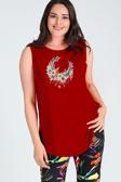 Curvy Trend Büyük Beden Boho Hilal Baskılı Kolsuz Viskon Basic Bluz