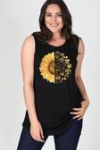 Curvy Trend Büyük Beden Sun Flower Baskılı Kolsuz Viskon Basic Bluz