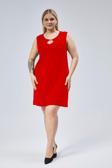 Curvy Trend Büyük Beden Halka Detaylı Kolsuz Viskon Elbise