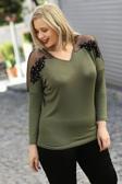 Curvy Trend Büyük Beden Omuz Tüllü Çiçekli Bluz