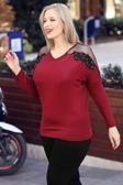 Curvy Trend Büyük Beden Omuz Tüllü Çiçekli Bluz
