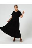 Curvy Trend Büyük Beden Büzgülü Blok Fırfır Kol Elbise