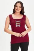Curvy Trend Büyük Beden Dragonfly Baskılı Kare Yaka Kalın Askılı Atlet Bluz