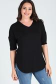 Curvy Trend Büyük Beden Yan Yırtmaç Yarım Kol Bluz