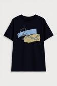 Kadın %100 Pamuk Bisiklet Yaka Baskılı Lacivert  T-shirt