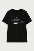 Kadın Bisiklet Yaka Baskılı Siyah T-shirt