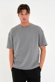 Blank Unisex Oversize Geniş Kesim Tişört %100 Pamuk Kalın Dokulu Bisiklet Yaka T-shirt
