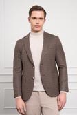  Erkek KAHVE Dokuma Slim Fit Dar Kesim Mono Yaka Ceket