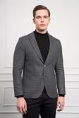  Erkek Siyah Dokuma Slim Fit Dar Kesim Mono Yaka Ceket