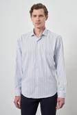  Erkek A-Beyaz Trend Çizgili Slim Fit İtalyan Yaka Gömlek