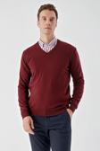  Erkek Koyu Bordo Basic V Yaka Dynamic Fit Rahat Kesim Triko