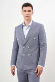  Erkek Lacivert Keten Trend Kruvaze Slim Fit Sivri Yaka Takım Elbise