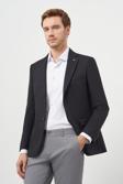  Erkek Siyah Poliviskon Slim Fit Mono Yaka Klasik Ceket