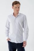  Erkek Beyaz Trend Çizgili Panolu İtalyan Yaka Slim Fit Gömlek
