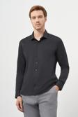  Erkek Siyah Basic Düz Desen İtalyan Yaka Slim Fit Gömlek