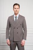  Erkek KAHVE Trend Slim Fit Sivri Yaka Kruvaze Takım Elbise