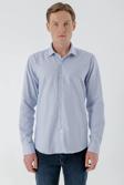  Erkek Mavi Trend Baskılı Desenli İtalyan Yaka Slim Fit Gömlek