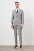  Erkek Gri Polyamide Trend Kruvaze Slim Fit Sivri Yaka Takım Elbise