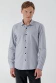  Erkek Lacivert Trend Baskılı Desenli İtalyan Yaka Slim Fit Gömlek