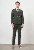  Erkek Haki Polyamide Trend Kruvaze Slim Fit Sivri Yaka Takım Elbise